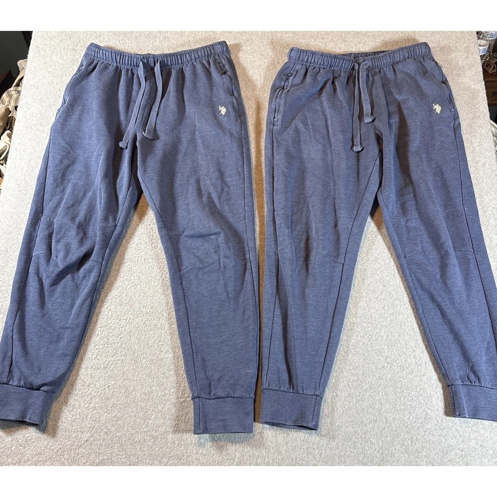 US POLO ASSN Men's Blue Sweatpants Sz M Zip Pockets Pajamas Lot Of 2